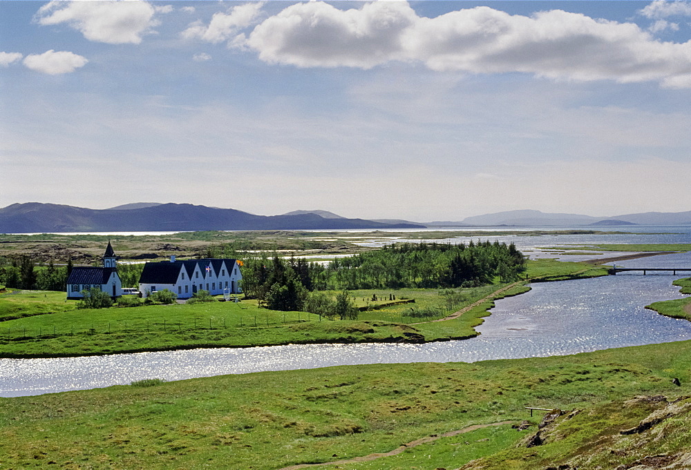 Chapel and homes at Thingvellir National Park in Iceland