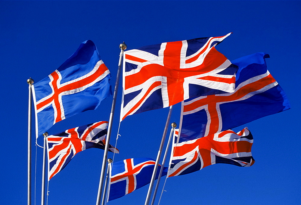 British Union Jack flags with Icelandic flags in Iceland