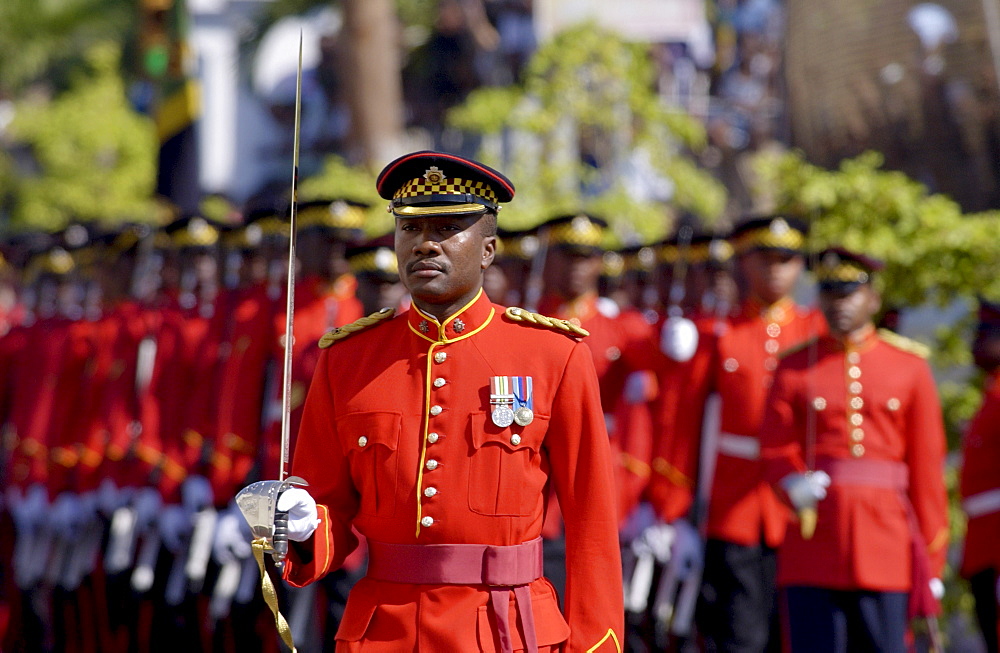 Military Guard Of Honour of Jamaica Defence Force outside Parliament in Kingston, Jamaica