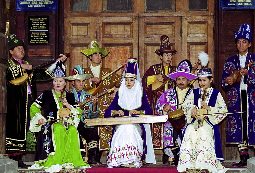 Musicians entertaining at a traditional cultural performance in Almaty, Kazakstan