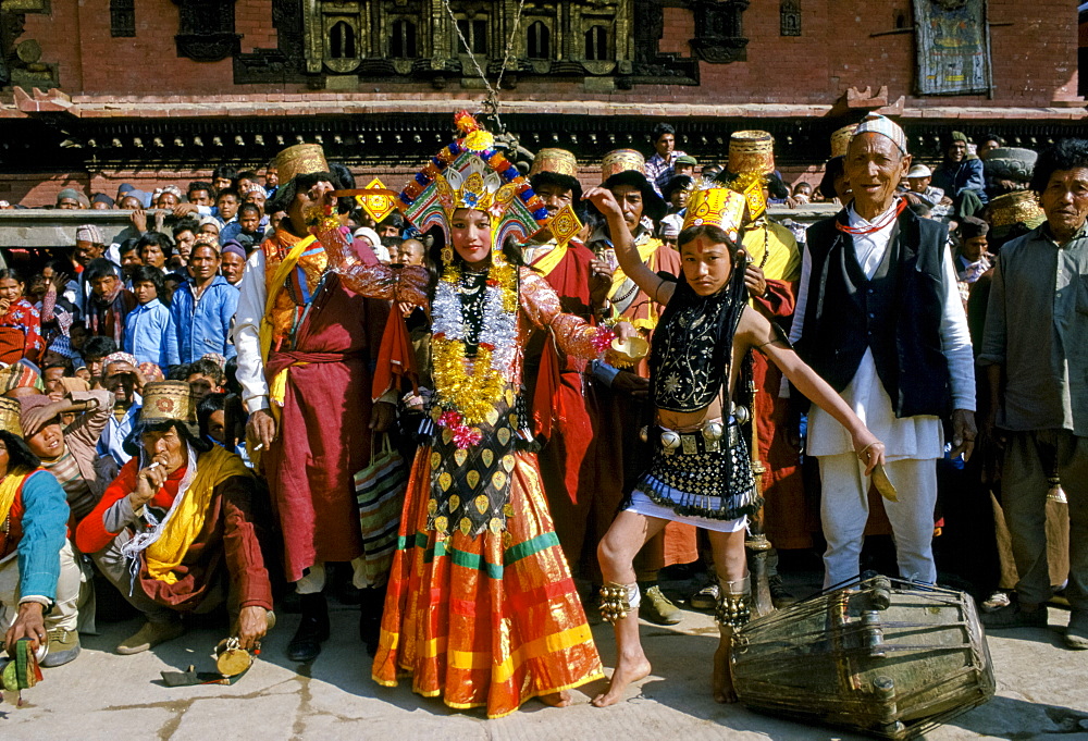 Nepalese dancers at cultural event in Bhaktapur, Nepal