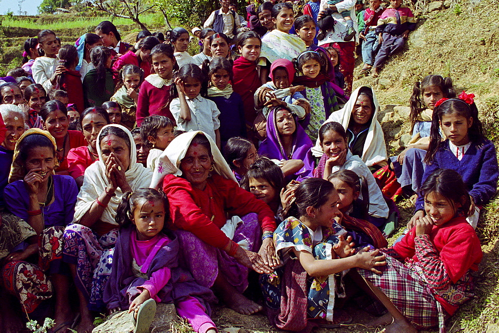 Nepalese locals gathering in the foothills of the Himalayas, Nepal