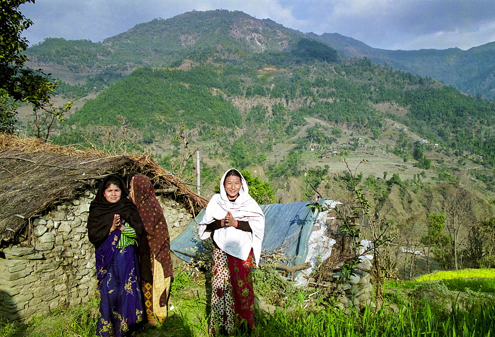 Women at their home in the foothills of the Himalayas at Pokhara in Nepal