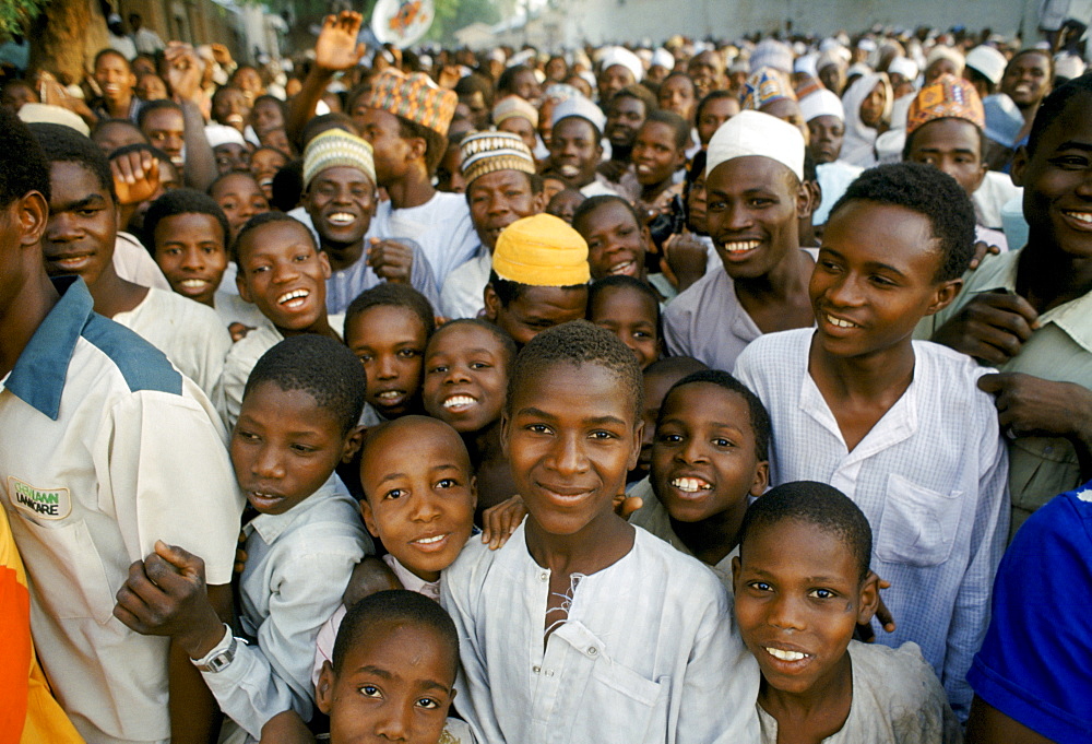 Crowd attending tribal gathering durbar cultural event at Maiduguri in Nigeria, West Africa