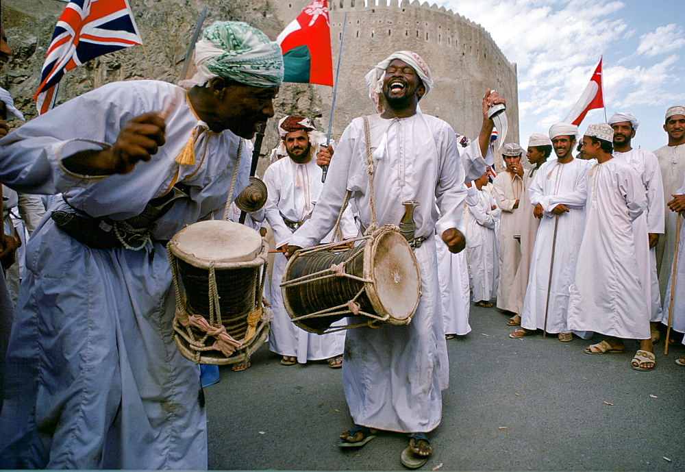 Traditional musicians at cultural performance in Muscat in Oman, Middle East