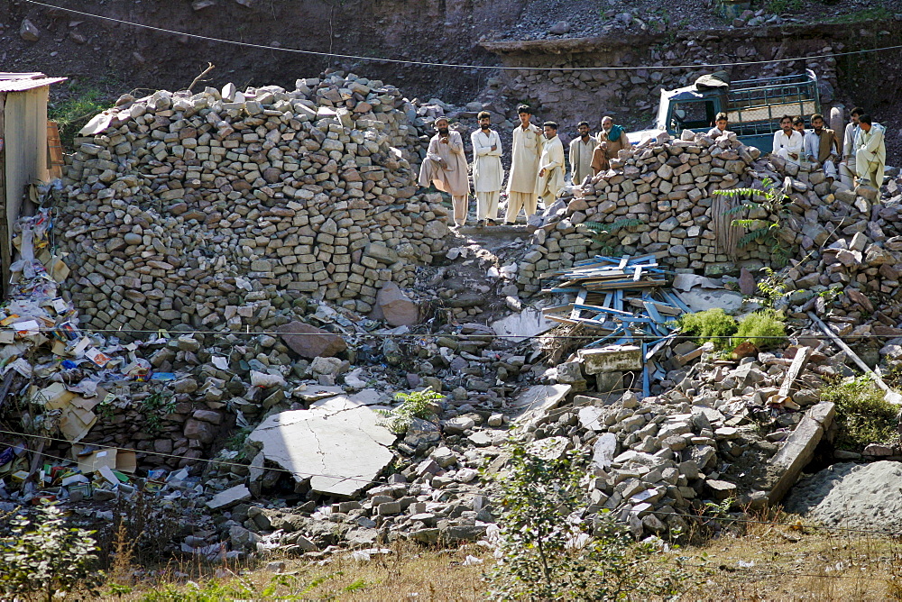 Buildings demolished in earthquake area of Azad Jammu Kashmir, in village of Pattika, Pakistan