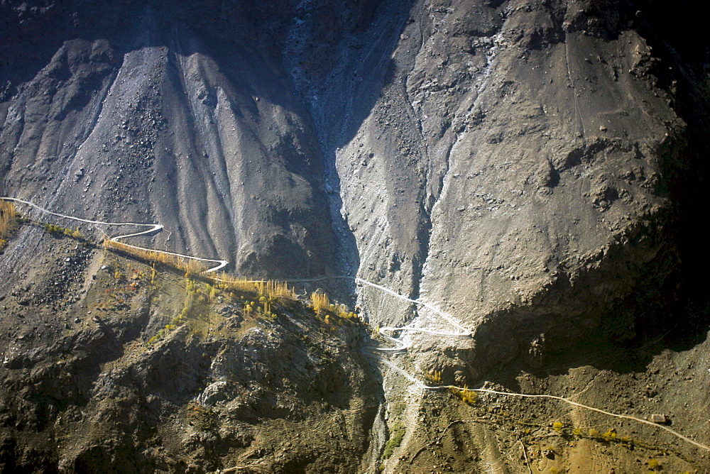 Roadway through Karokoram mountain range by Skardu Valley in Northern Pakistan