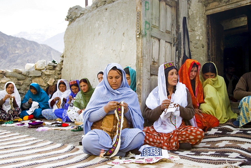 Women in a sewing group in mountain village of Altit in Hunza region of Karokoram Mountains, Pakistan