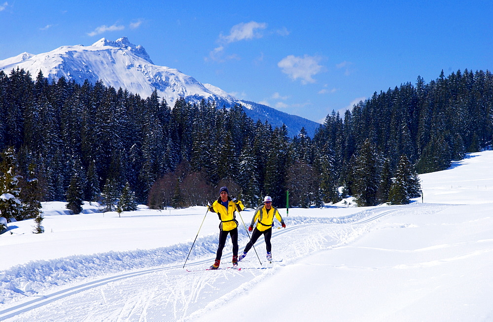 Cross-country skiing near Klosters - Amongst the Silvretta group of the Swiss Alps.