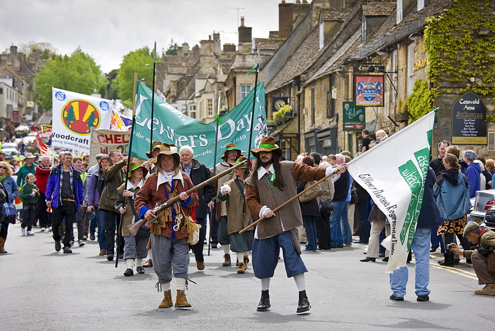 Historic re-enactment of the Levellers, of the New Model Army in Oliver Cromwell era, Burford, The Cotswolds