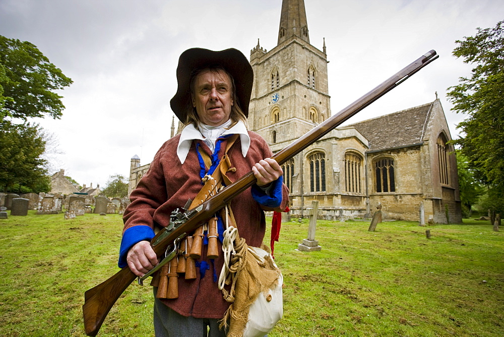 Historic re-enactment of the Levellers, of the New Model Army in Oliver Cromwell era, Burford Church, The Cotswolds