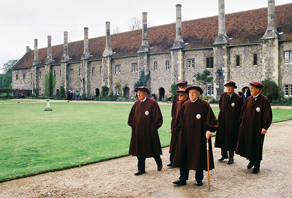 Traditional robes worn by residents at Britain's oldest charitable institution The Hospital Of St Cross founded in 1100's, Winchester, UK