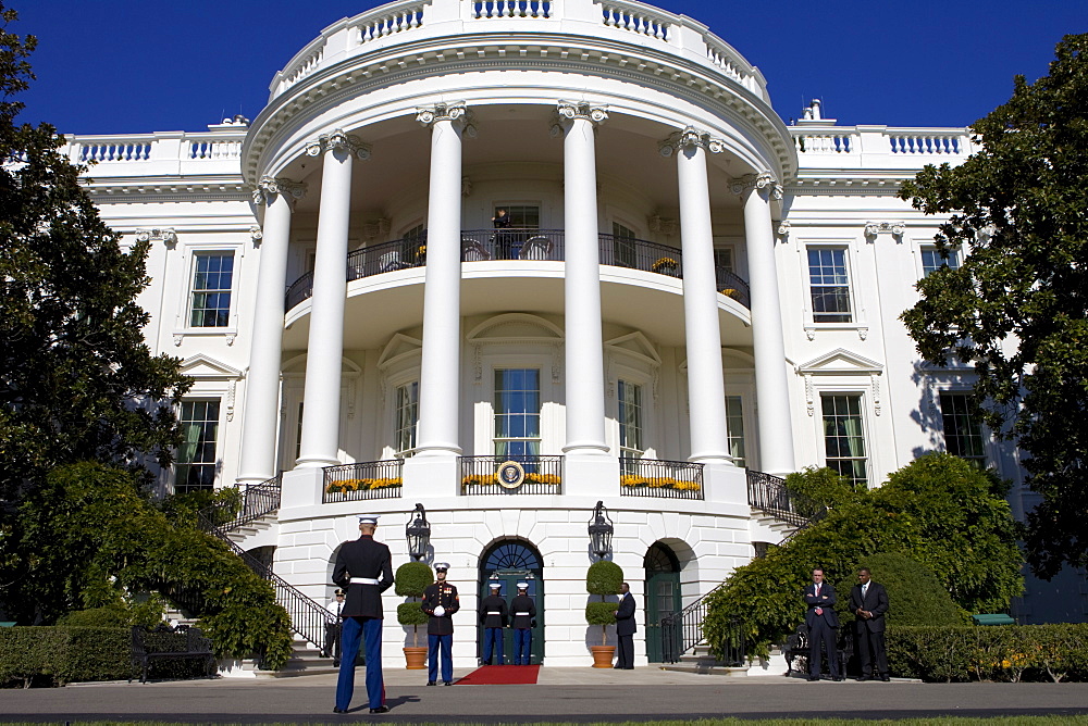 US marines and presidential security on duty at The White House, Washington DC