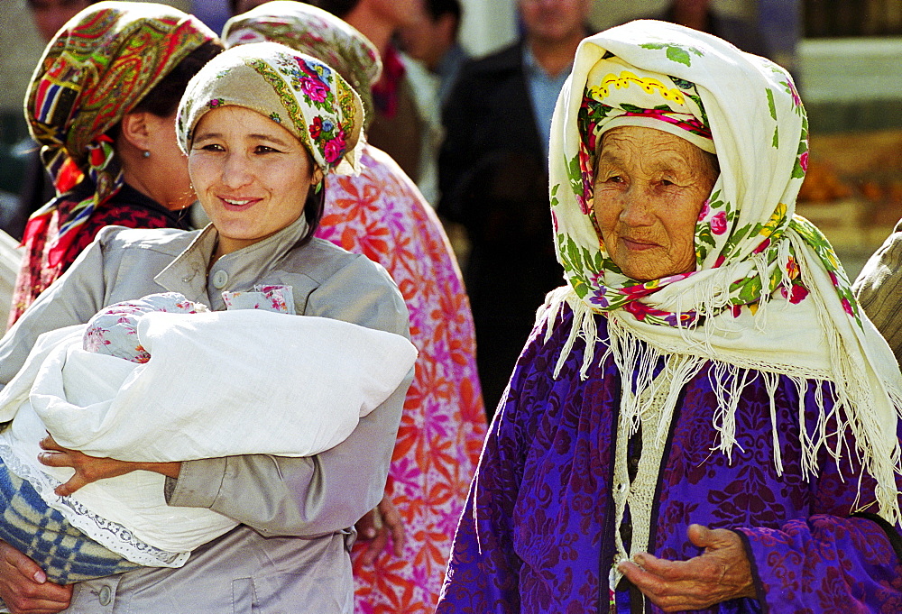 Locals wearing traditional clothing in Samarkand, Uzbekistan