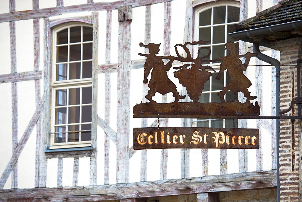 Cellier St. Pierre and traditional medieval timber-frame architecture in Place Saint Pierre at Troyes in Champagne-Ardenne region, France, Euope