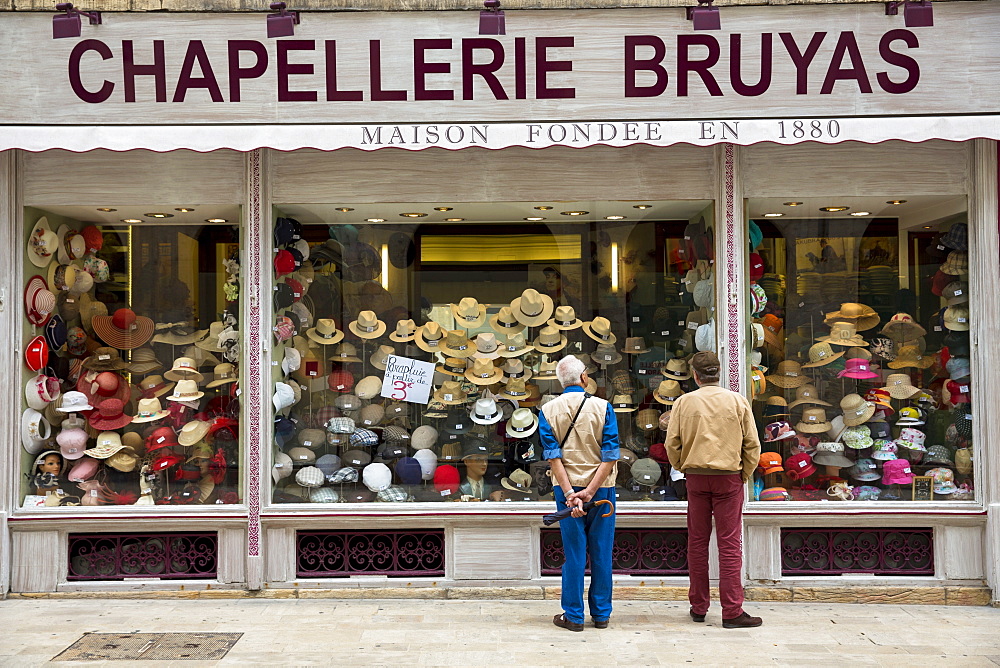 Hat shop, Chapellerie Bruyas, in Rue des Godrans in the old town in Dijon in the Burgundy region, France, Europe