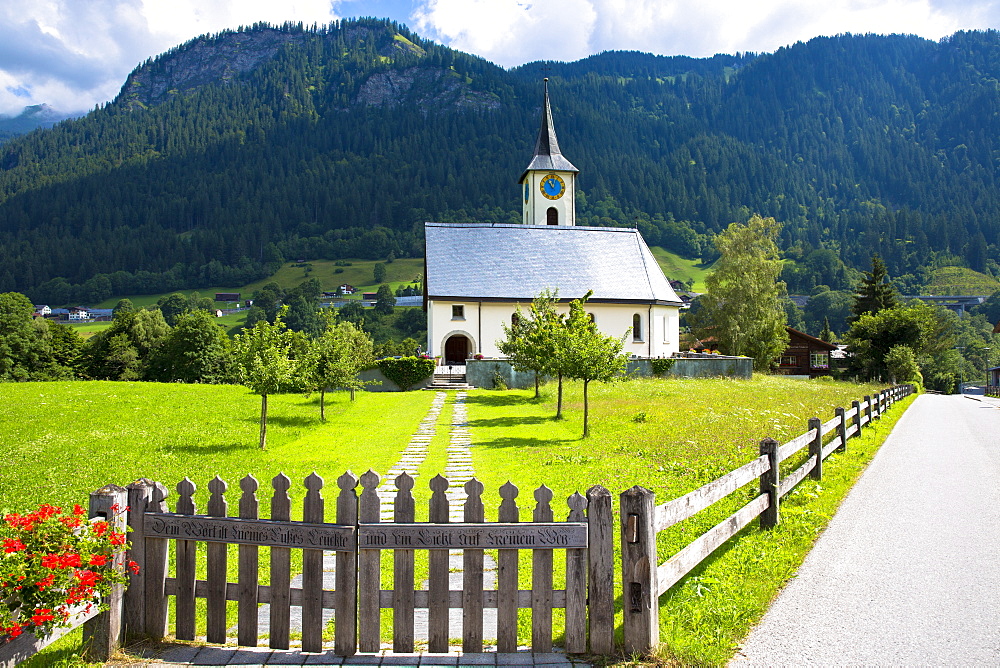 Kirchgemeinde church for the Evangelist Reformist community of Klosters, Serneus in Graubunden region, Switzerland, Europe