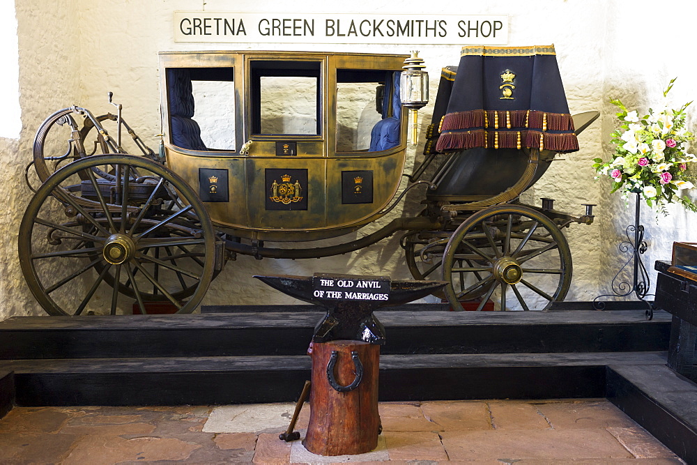 Famous Gretna Green Blacksmith's Shop used for eloping couples and weddings under Scottish licence on the border of Scotland and England, Gretna Green, Scotland, United Kingdom, Europe