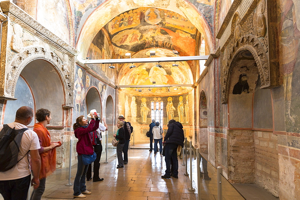 Visitors in The Church of St. Saviour in Chora, also known as the Kariye Museum, Istanbul, Turkey, Europe