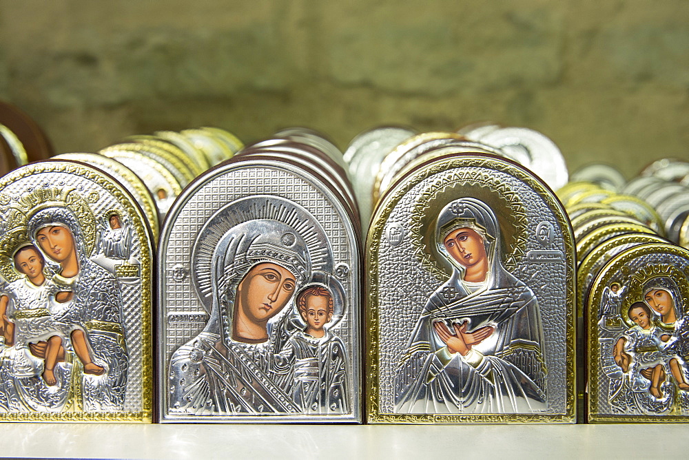 Religious icons as souvenirs in the gift shop of the Church of St. Saviour in Chora, the Kariye Museum, Istanbul, Turkey, Europe