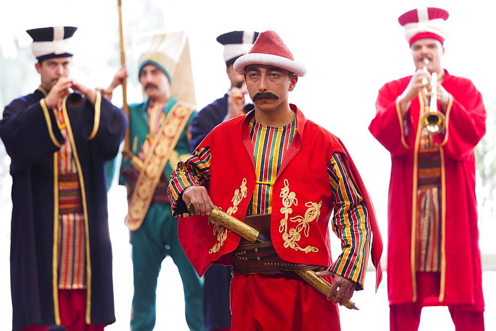 Mehter Takimi, Ottoman Military Band and Sultan's Janissary army corps soldiers at Military Museum at Harbiye, Istanbul, Turkey, Europe