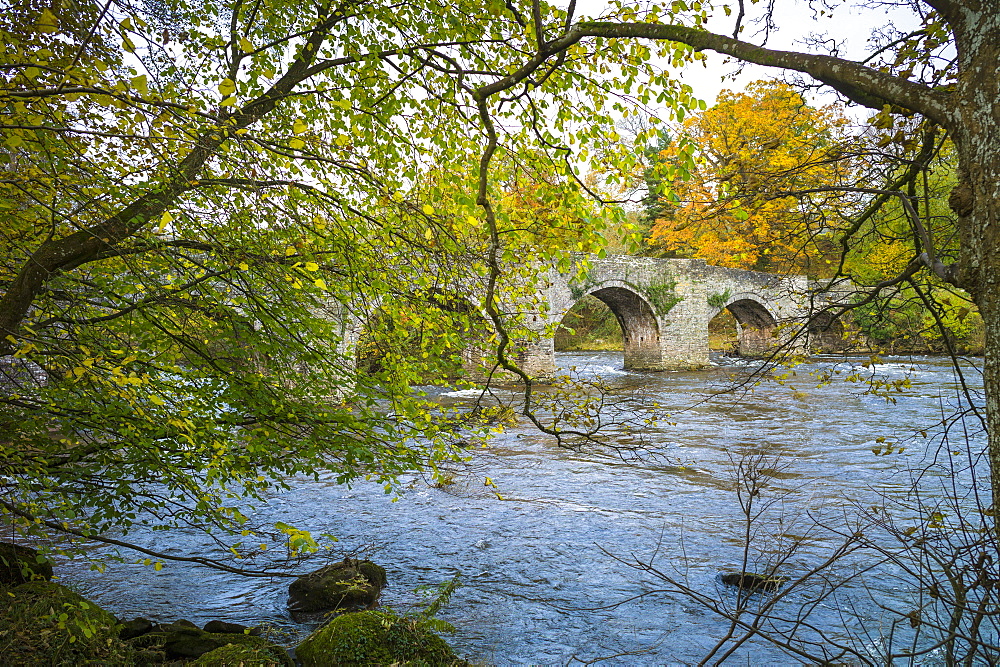 Atmospheric scene with ancient LLangynidr Bridge, a road bridge with arches over the River Usk, Brecon Beacons, Powys, Wales, United Kingdom, Europe