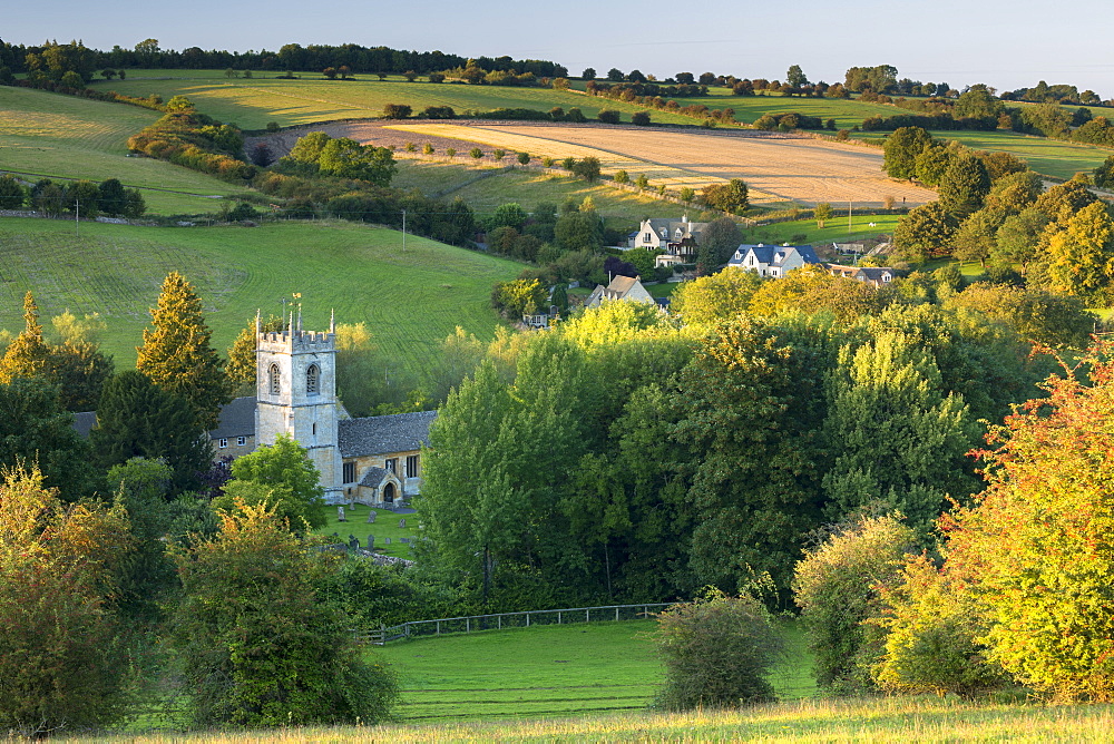 Naunton church, ancient monument in Cotswold rural landscape in The Cotswolds, Gloucestershire, England, United Kingdom, Europe