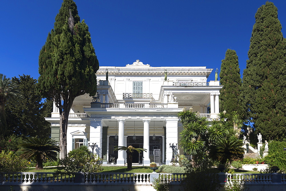 Facade of Achilleion Palace, Museo Achilleio, in Corfu, Greek Islands, Greece, Europe