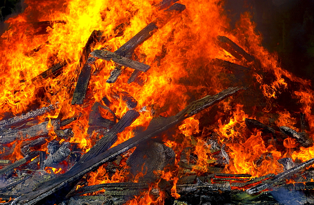 Bonfire burning timber, New Zealand