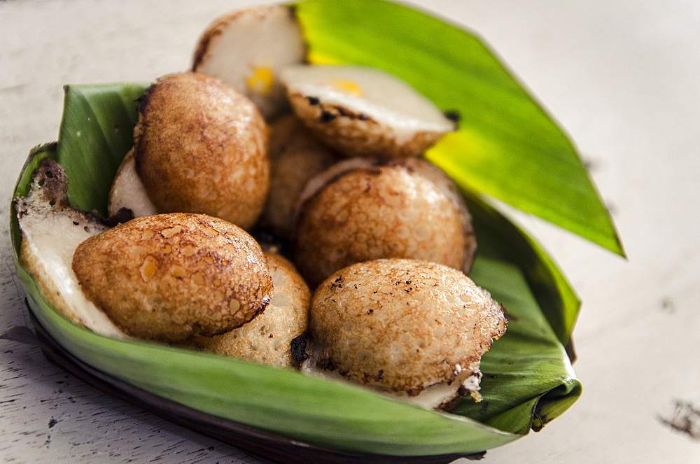 Fried coconut-milk dessert, Damnoen Saduak Floating Market, Thailand, Southeast Asia, Asia 