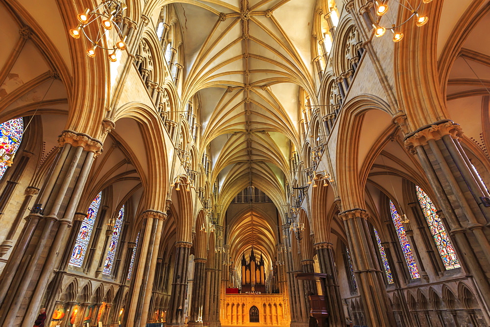 Nave and Choir Screen, Lincoln Cathedral interior, one of Europe's finest Gothic buildings, Lincoln, Lincolnshire, England, United Kingdom, Europe