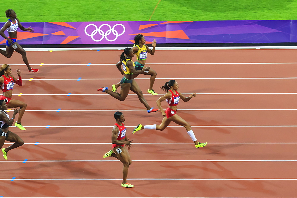 Allyson Felix, United States, powers to win gold medal, Women's 200m final, Stadium, London 2012, Olympic Games, London, England, United Kingdom, Europe