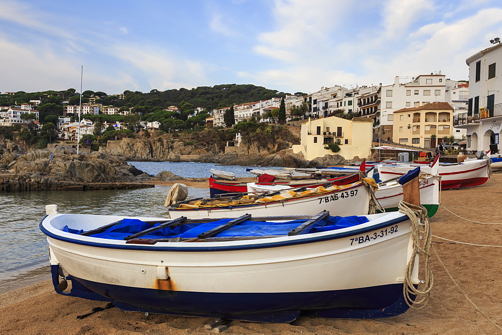 Calella de Palafrugell, early morning, fishing boats on small beach, Costa Brava, Girona, Catalonia, Spain, Europe