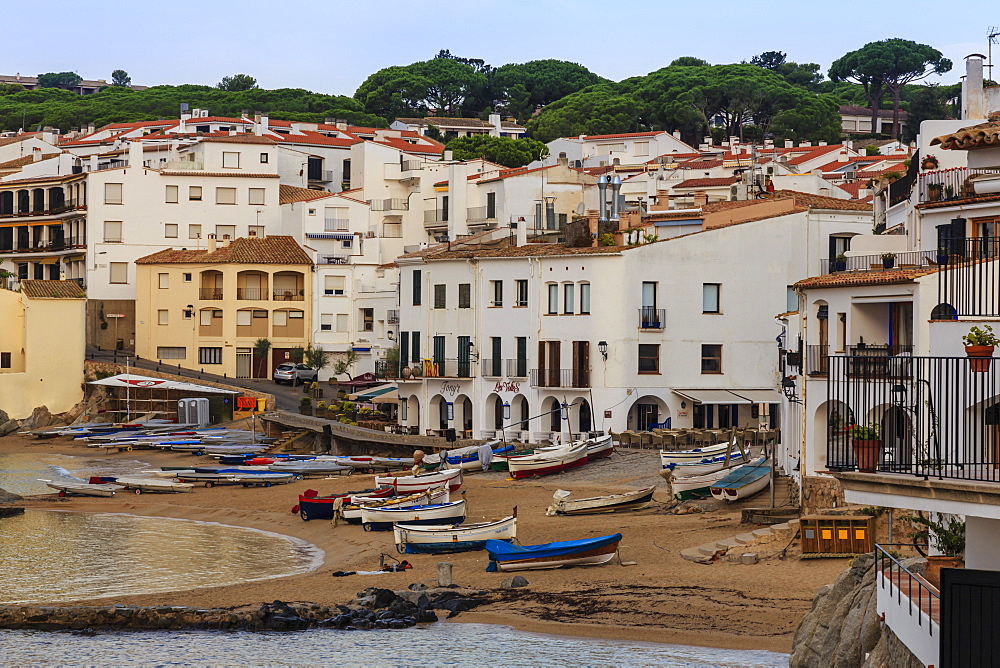 Calella de Palafrugell, early morning, fishing boats on small beach, Costa Brava, Girona, Catalonia, Spain, Europe