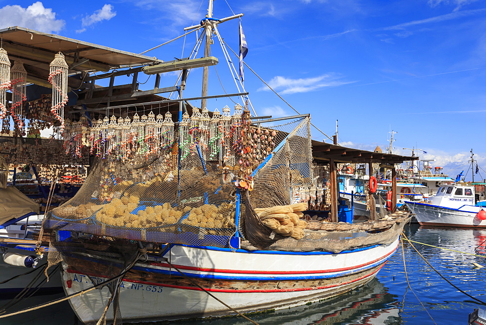 Fishing boats, Old Town harbour, Medieval Rhodes Town, UNESCO World Heritage Site, Rhodes, Dodecanese Islands, Greek Islands, Greece, Europe