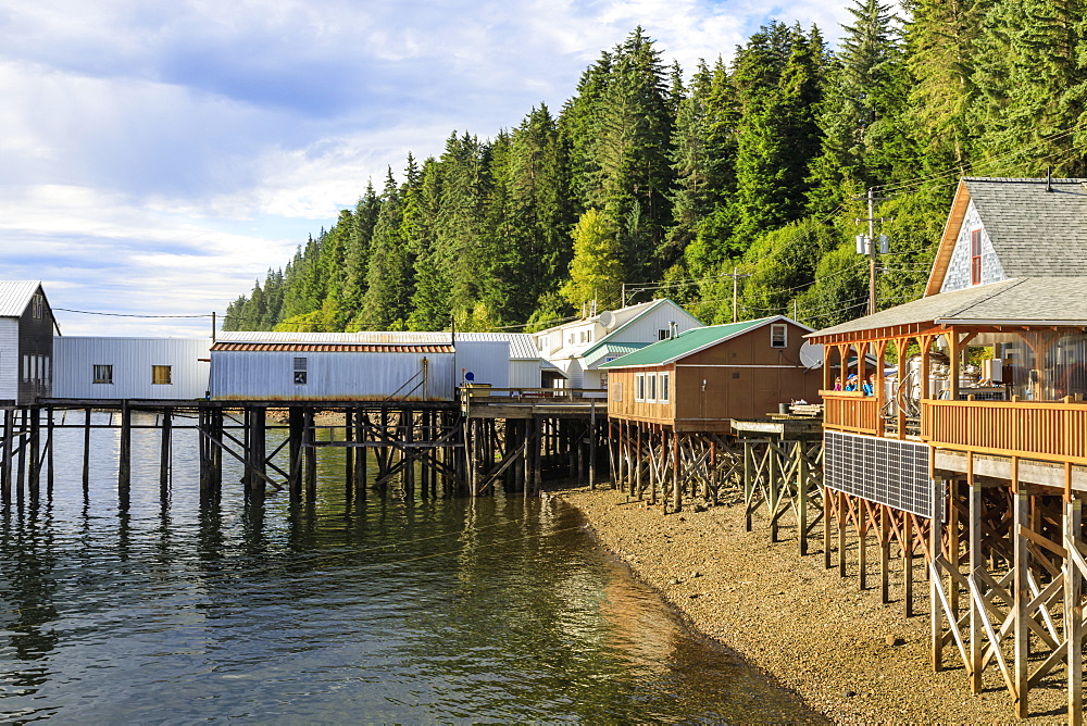 Hoonah, shoreline brewpub and dock, Tlingit Community, Icy Strait Point, Chichagof Island, Inside Passage, Southeast Alaska, United States of America, North America