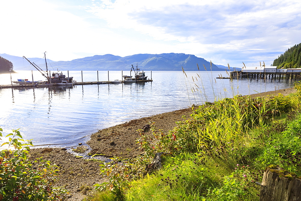 Hoonah, shoreline and dock, Tlingit Community, summer, Icy Strait Point, Chichagof Island, Inside Passage, Southeast Alaska, United States of America, North America