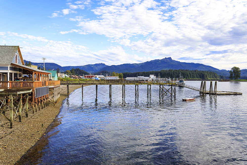 Hoonah, shoreline brewpub and dock, Tlingit Community, Icy Strait Point, Chichagof Island, Inside Passage, Southeast Alaska, United States of America, North America