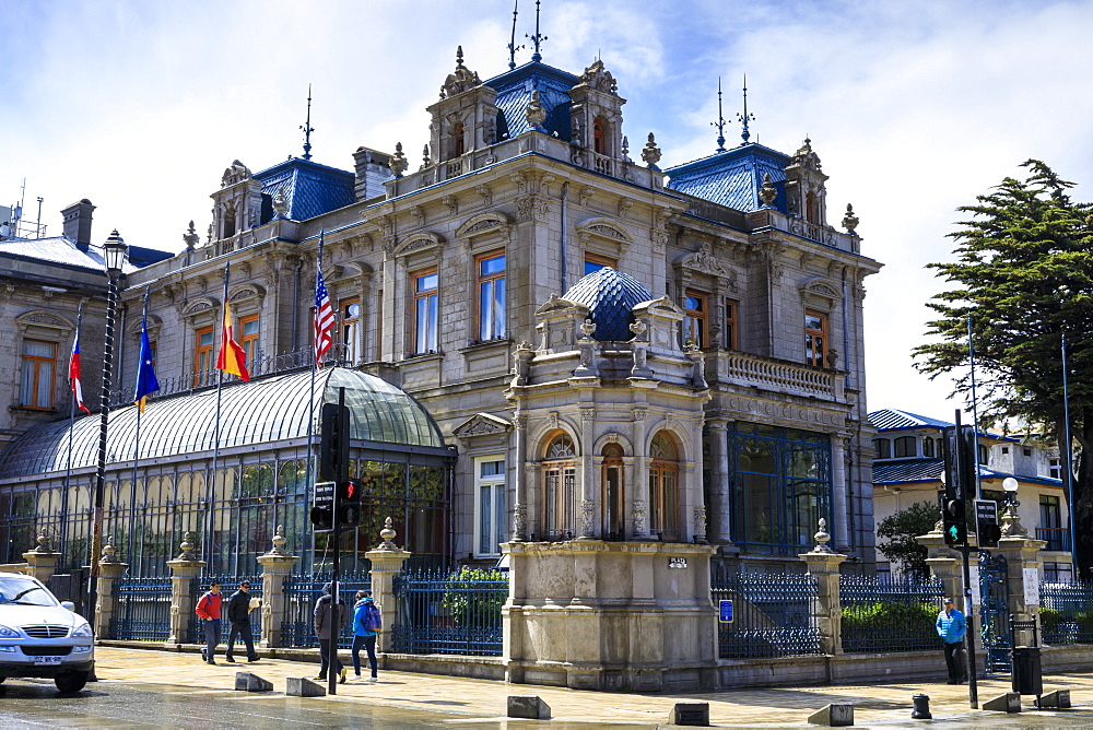 Hotel Jose Nogueira, former Palacio Sara Braun, Plaza Munoz Gamero, national monument, Punta Arenas, Chile, South America