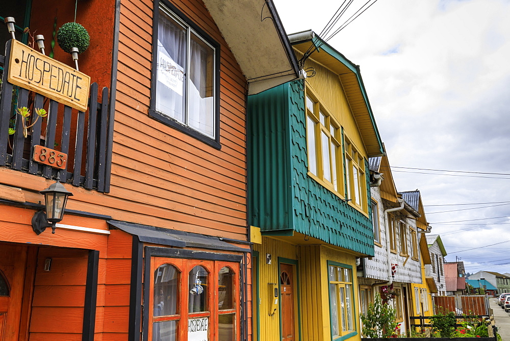 Palafitos (stilt houses), showing tejuelas wood shingles, unique to Chiloe, Castro, Isla Grande de Chiloe, Chile, South America