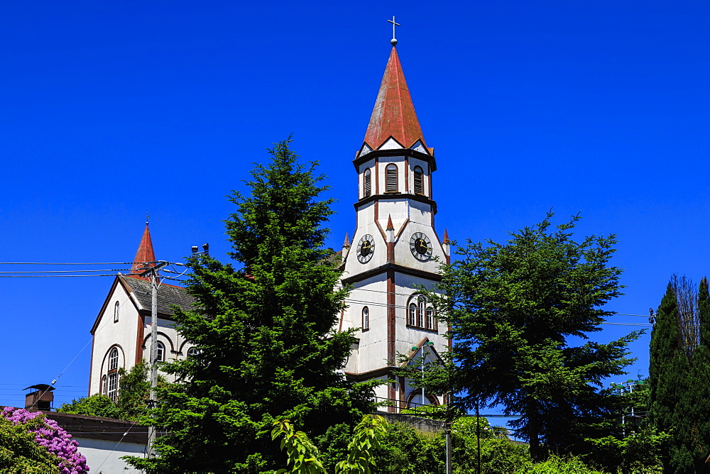 Iglesia del Sagrado Corazon, imposing and colourful church, German colonial architecture, Puerto Varas, Lakes District, Chile, South America