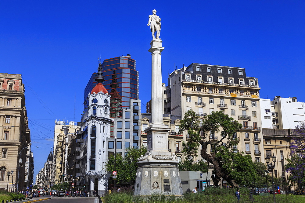 Statue, leafy Plaza Lavalle, location of Teatro Colon, Congreso and Tribunales, Buenos Aires, Argentina, South America