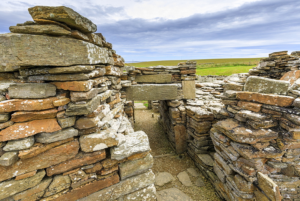 Broch of Gurness interior, Iron Age complex, prehistoric settlement, Eynhallow Sound, Orkney Islands, Scotland, United Kingdom, Europe