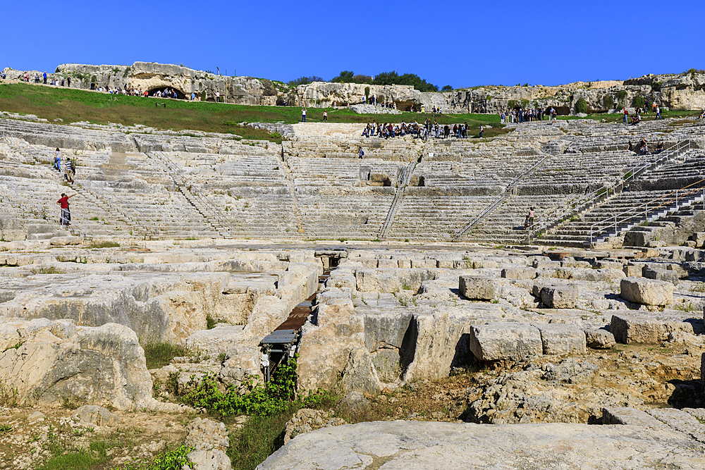 Teatro Greco (Greek Theatre), the Greek Amphitheatre at Syracuse (Siracusa), UNESCO World Heritage Site, Sicily, Italy, Europe