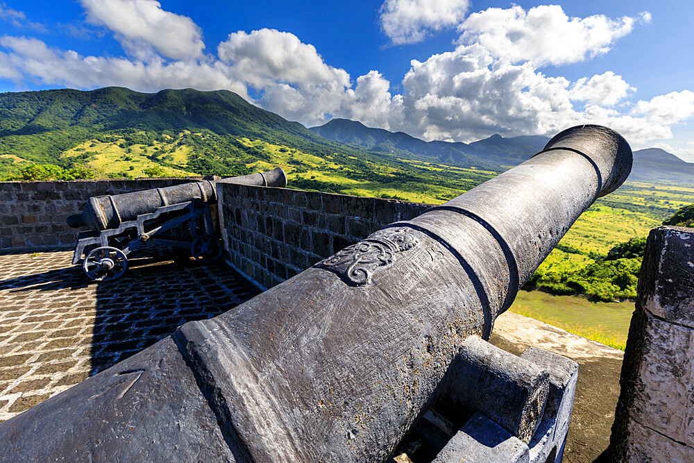 Cannons, royal insignia, Brimstone Hill Fortress National Park, UNESCO World Heritage Site, St. Kitts and Nevis, Leeward Islands, West Indies, Caribbean, Central America