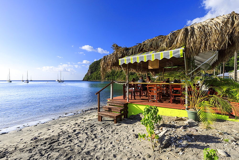 Deshaies, Catherine's Bar, Death In Paradise location, late afternoon, Basse Terre, Guadeloupe, Leeward Islands, West Indies, Caribbean, Central America