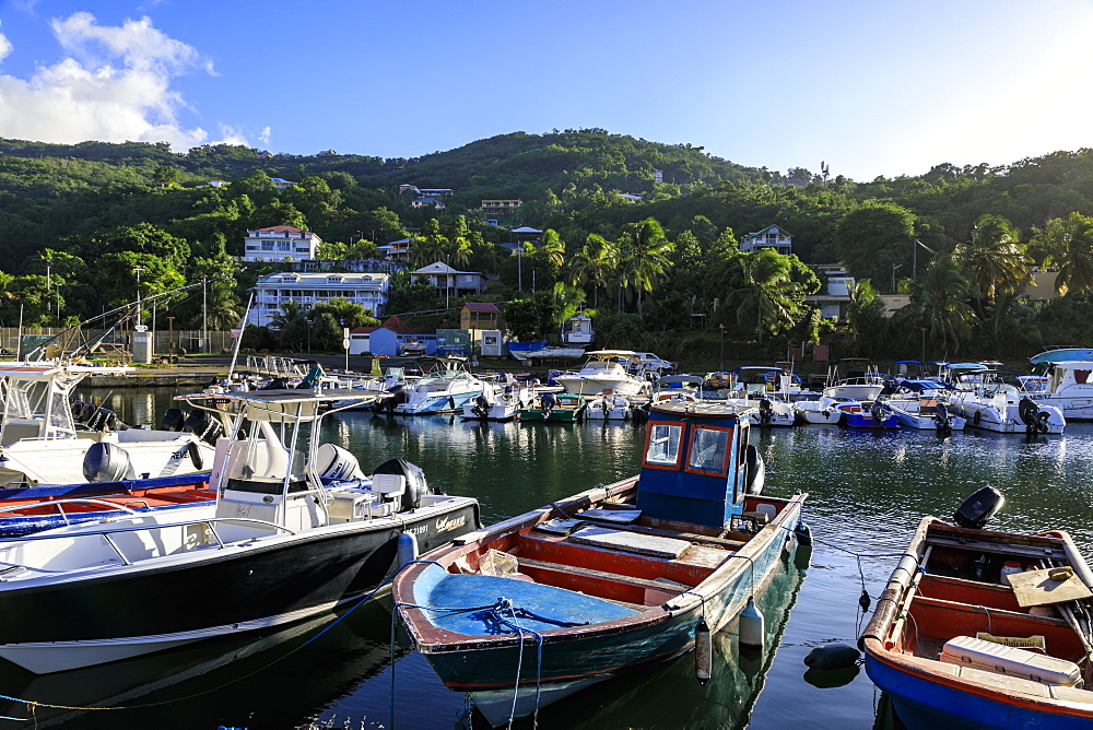 Deshaiesharbour, boats, Death In Paradise location, Saint Marie, Basse Terre, Guadeloupe, Leeward Islands, West Indies, Caribbean, Central America