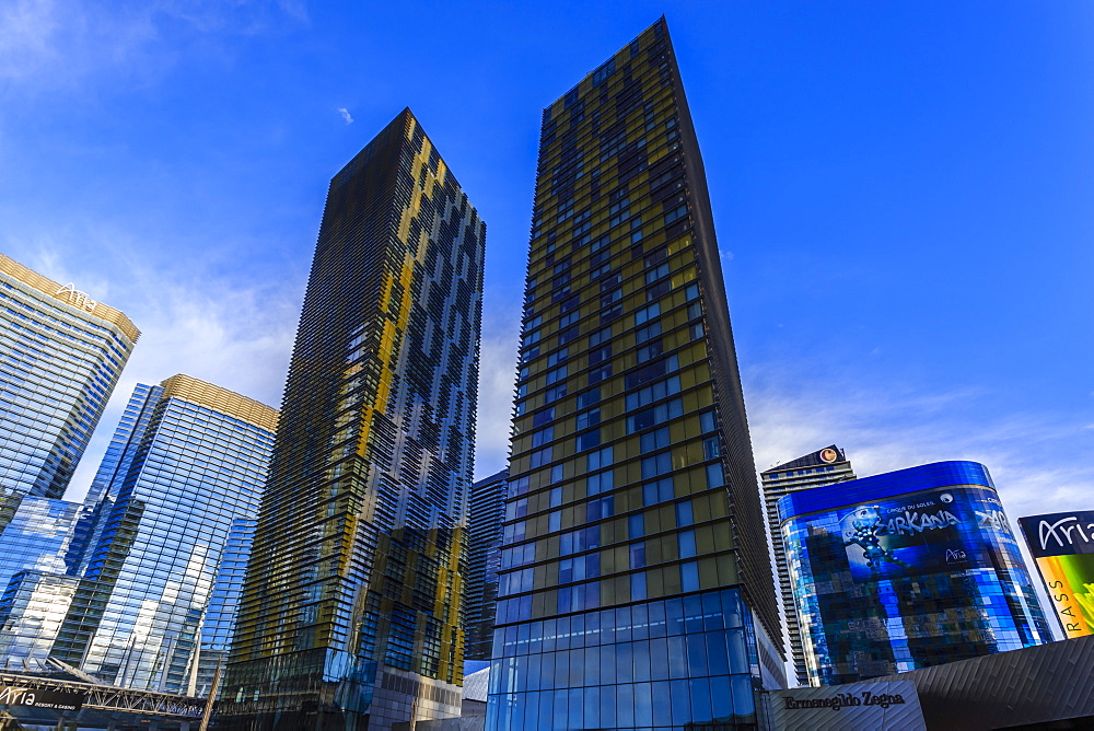 City Center Metropolis, Veer Towers, Aria, Cosmopolitan and Harmon hotels, early morning, Las Vegas, Nevada, United States of America, North America 