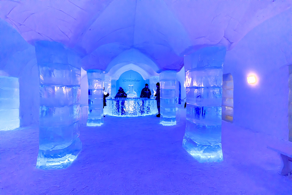 Sorrisniva Igloo Hotel, snow or ice hotel in winter, striking sculpture, ice bar, Alta, Finnmark, Arctic Circle, North Norway, Scandinavia, Europe