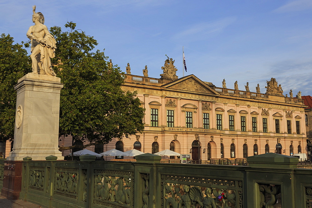 Wrought iron balustrade, Palace Bridge (Schlossbrucke), and German Historical Museum, Museum Island, Berlin, Germany, Europe